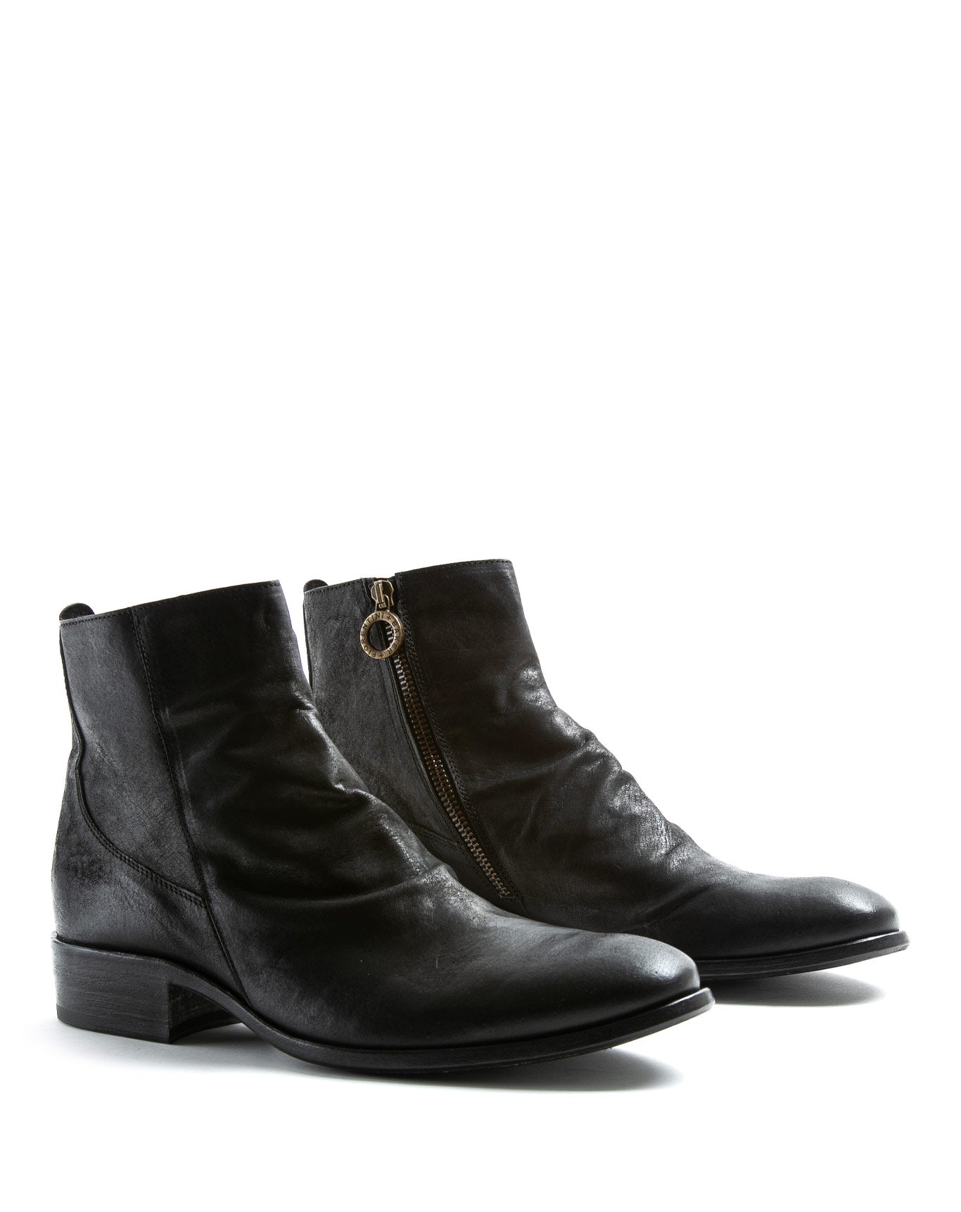 Fiorentini + Baker, CHANCE CLAUS, Men ankle boots with elongated toe, naturally ruched vamp and inside zip in reversed black leather-Made in Italy-lateral