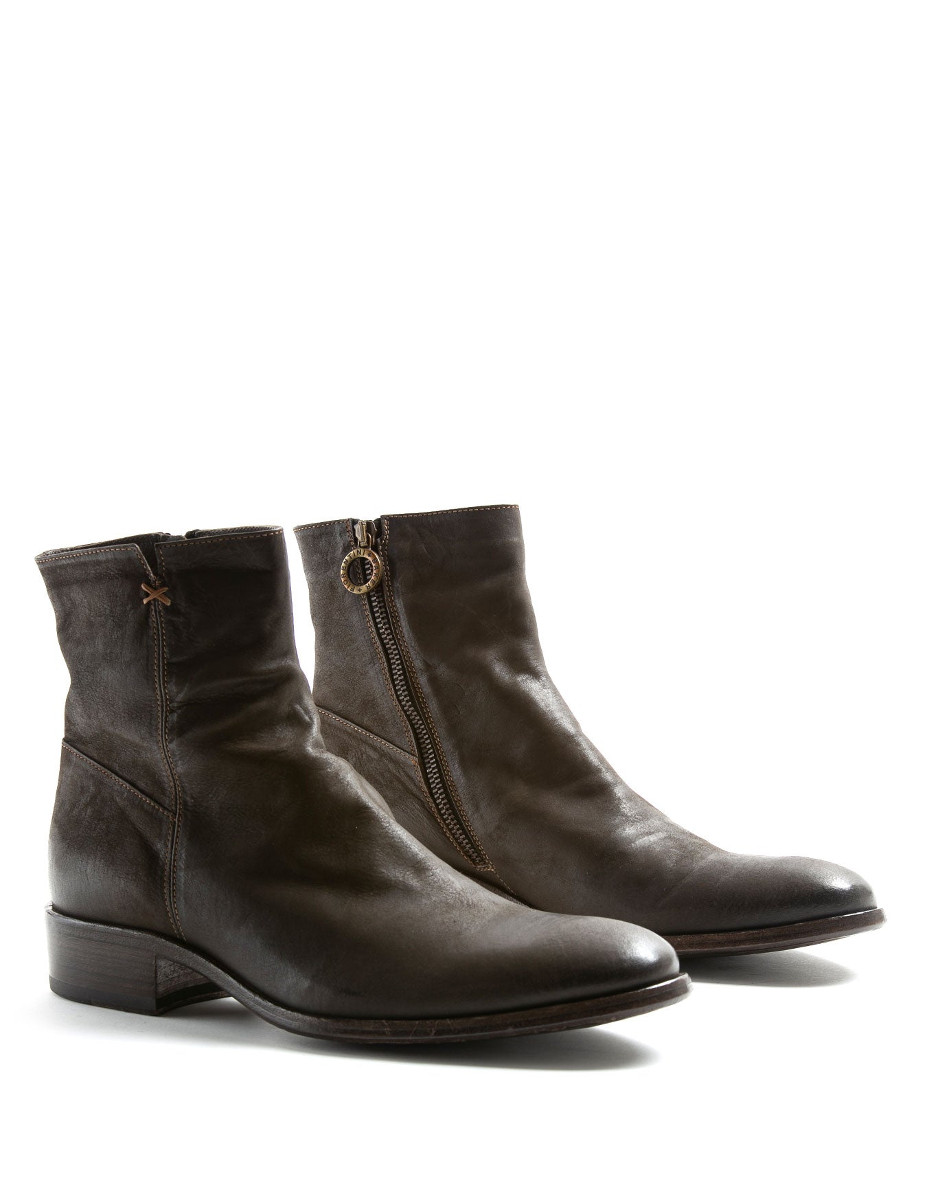 Fiorentini + Baker, CHANCE CALE, Men ankle boots with elongated toe and inside zip in reversed brown leather-Made in Italy-lateral