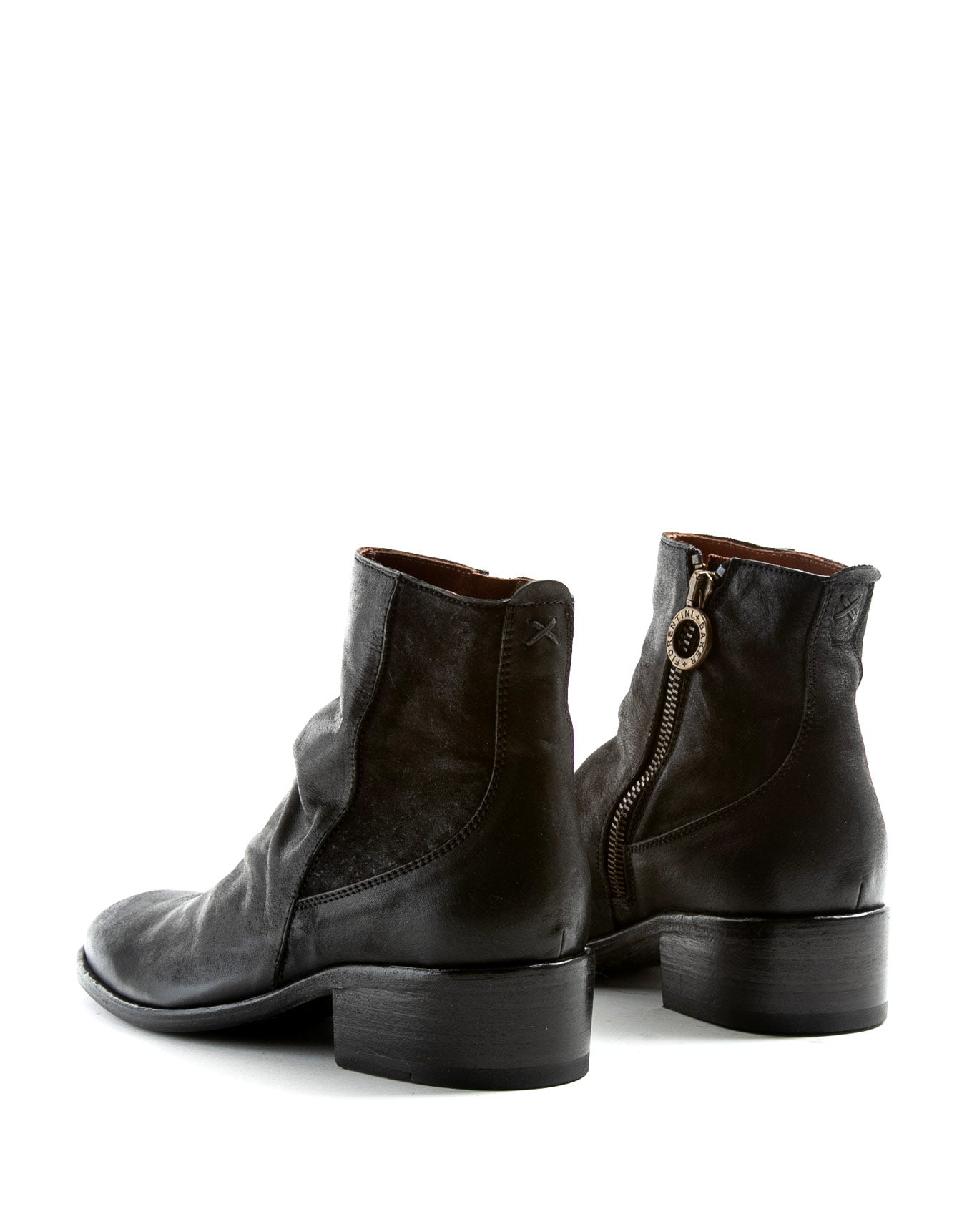 Fiorentini + Baker, CHANCE CLAUS, Women ankle boots with elongated toe, naturally ruched vamp and inside zip in reversed black leather-Made in Italy-back
