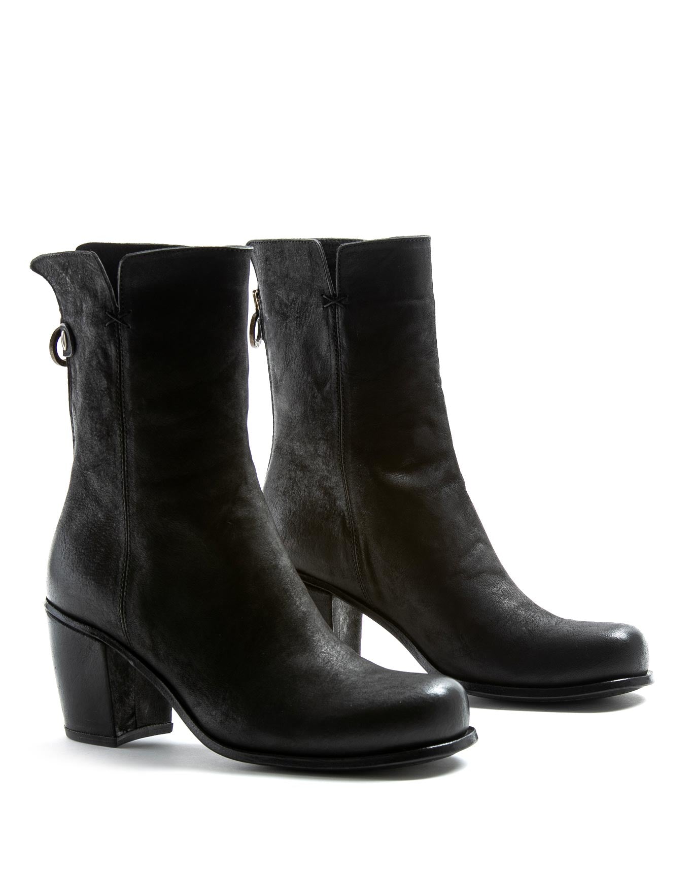 Fiorentini + Baker, J JONI, Tall ankle boots with squared toe and 7.5cm heel in reversed black leather-Made in Italy-lateral