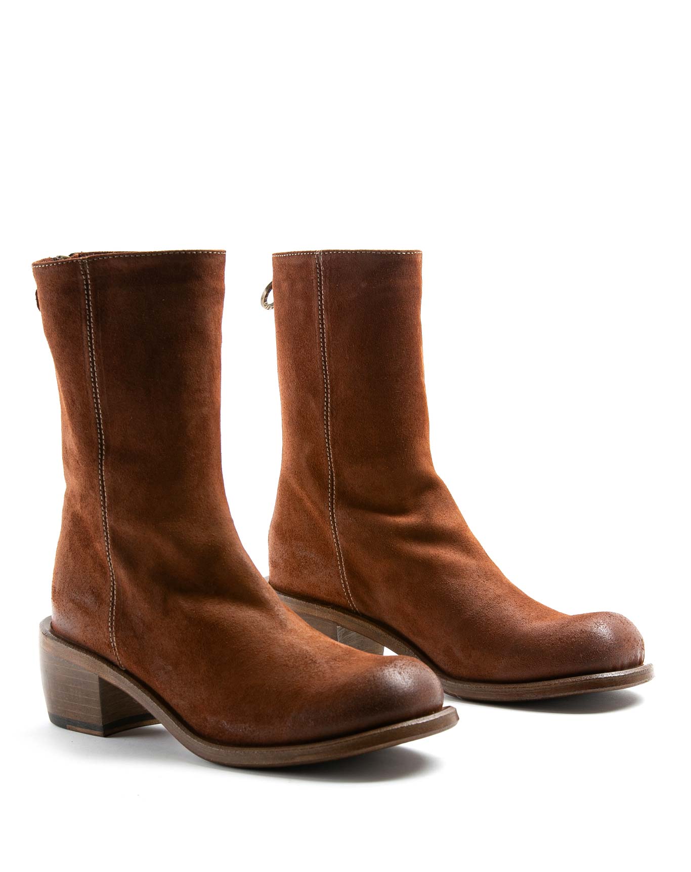 Fiorentini + Baker, MELLOW MENI, Women tall ankle boots with rear zip in brown suede, squared toe and 5cm heel in black leather-Made in Italy-lateral