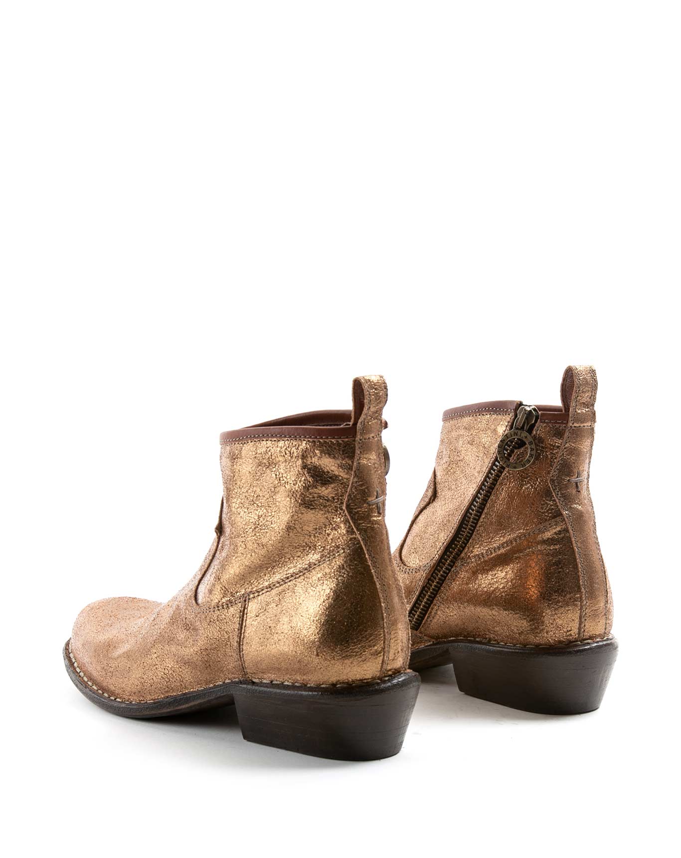 Fiorentini + Baker, ROCKER REN, Gold leather ankle boots with slightly pointed toe and 4.5cm heel-Made in Italy-back