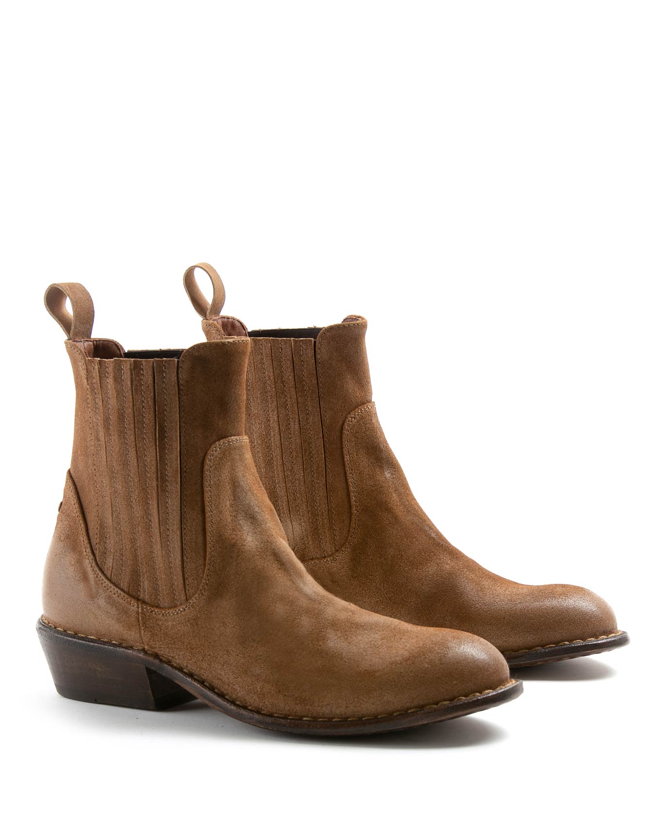 Fiorentini + Baker, ROCKER RUSE, Pull-on ankle boots with elasticated side panels and slightly pointed toe in brown suede-Made in Italy-lateral