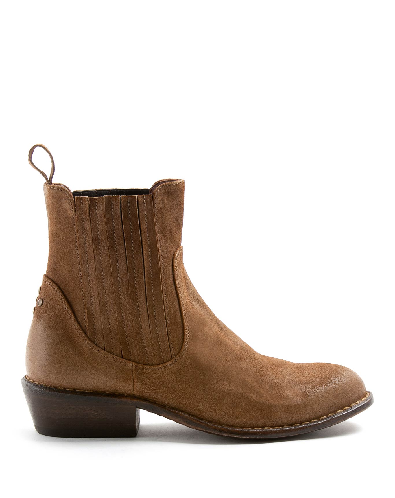 Fiorentini + Baker, ROCKER RUSE, Pull-on ankle boots with elasticated side panels and slightly pointed toe in brown suede-Made in Italy-side
