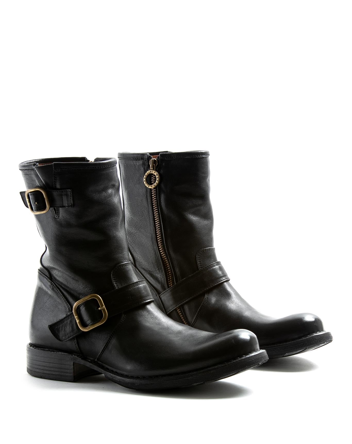 Fiorentini + Baker, ETERNITY EVIA, Biker ankle boots with buckle detailing and inside zip in black leather-Made in Italy-lateral