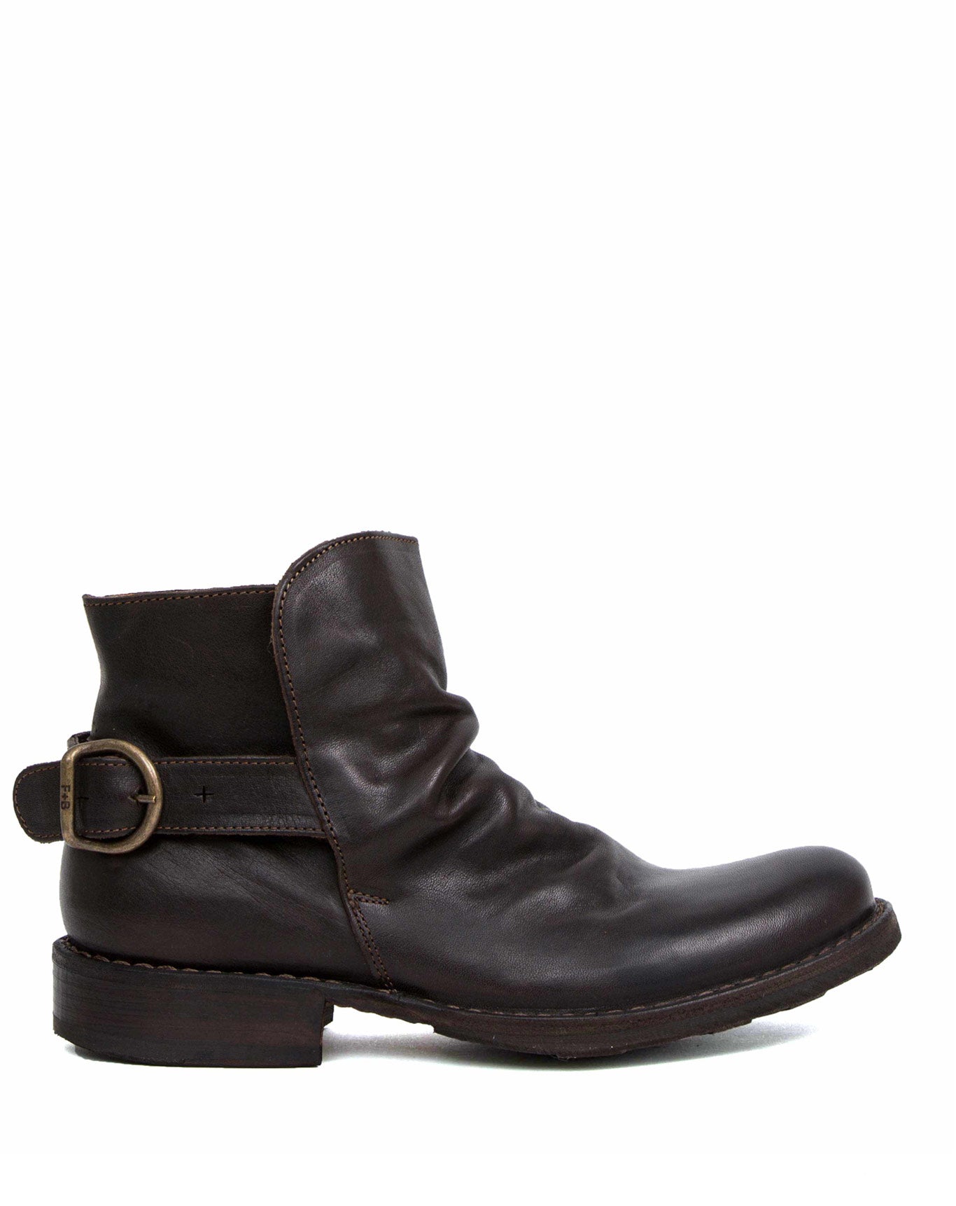 Fiorentini + Baker, ETERNITY ESPOT, Brown leather biker boots with slightly ruched vamp and adjustable rear strap-Made in Italy-side