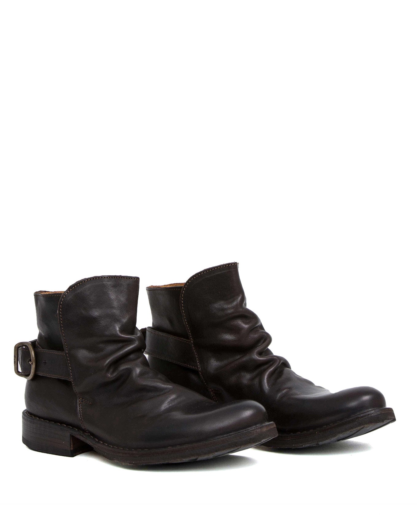 Fiorentini + Baker, ETERNITY ESPOT, Brown leather biker boots with slightly ruched vamp and adjustable rear strap-Made in Italy-lateral
