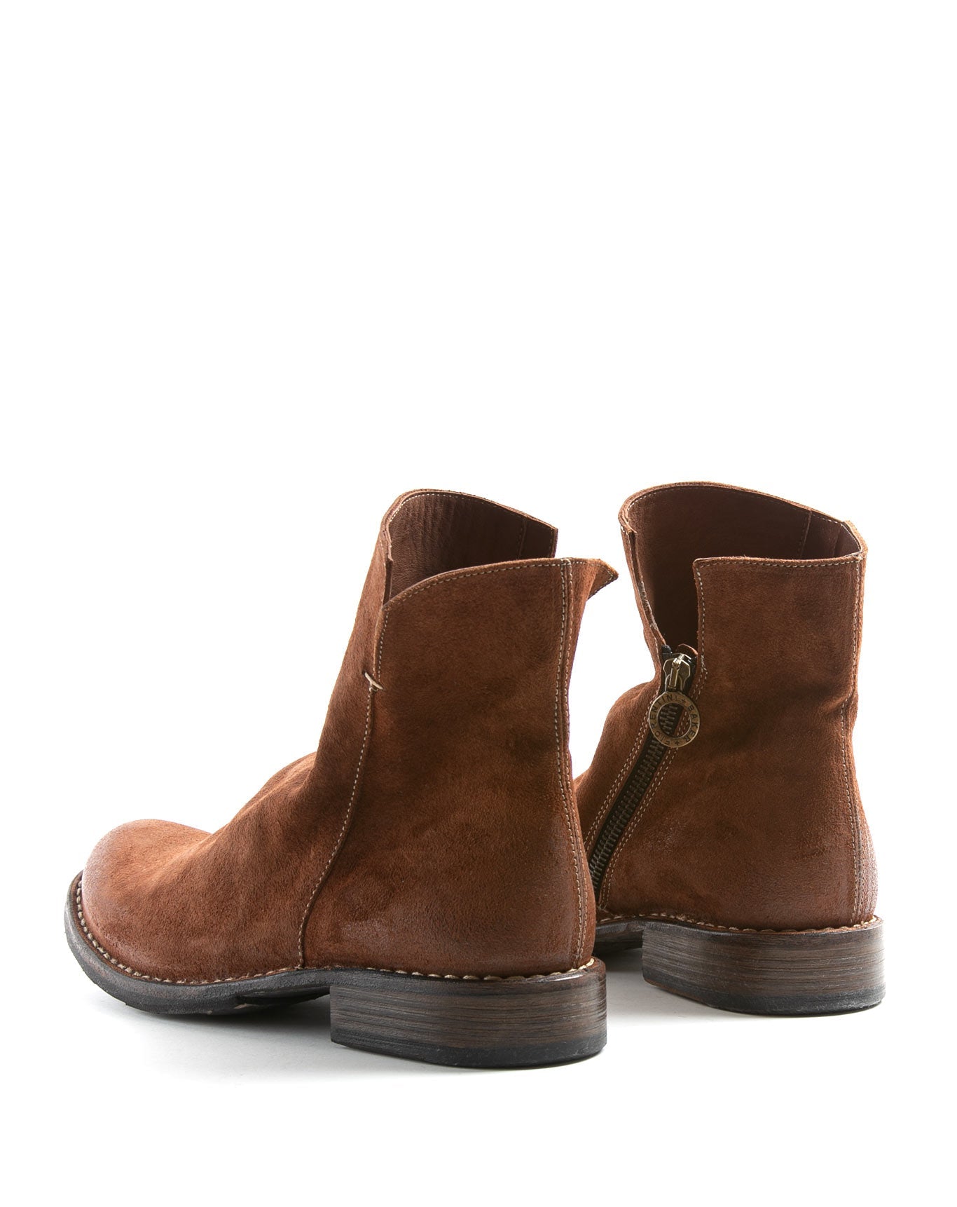 Fiorentini + Baker, ETERNITY ELF, Brown suede ankle boots with slightly ruched vamp and inside zip-Made in Italy-back