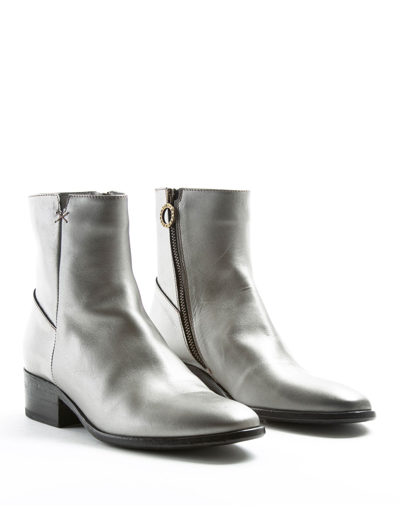 Fiorentini + Baker, CHANCE CALE, Silver leather women ankle boots with elongated shape and inside zip-Made in Italy-lateral