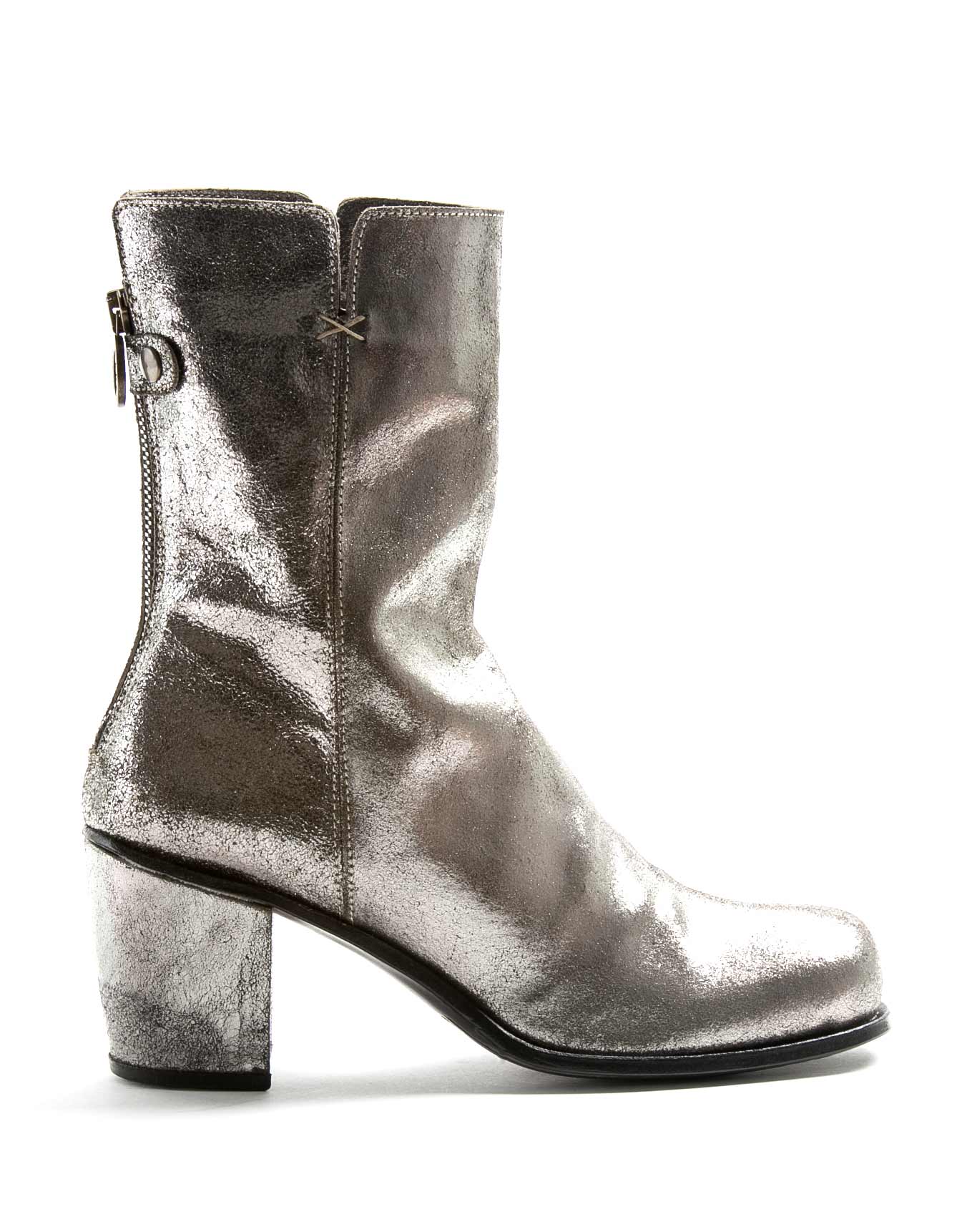 Fiorentini + Baker, J JONI, Gunmetal leather tall ankle boots with squared toe and 7.5cm heel-Made in Italy-side