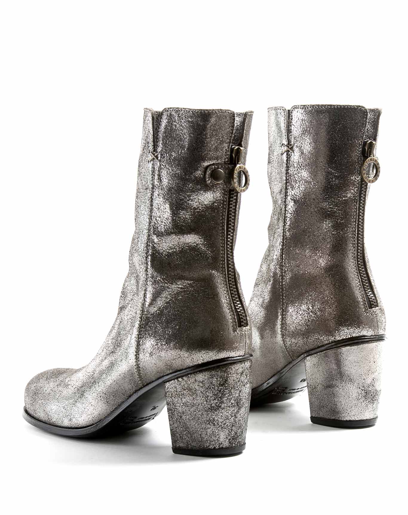 Fiorentini + Baker, J JONI, Gunmetal leather tall ankle boots with squared toe and 7.5cm heel-Made in Italy-back
