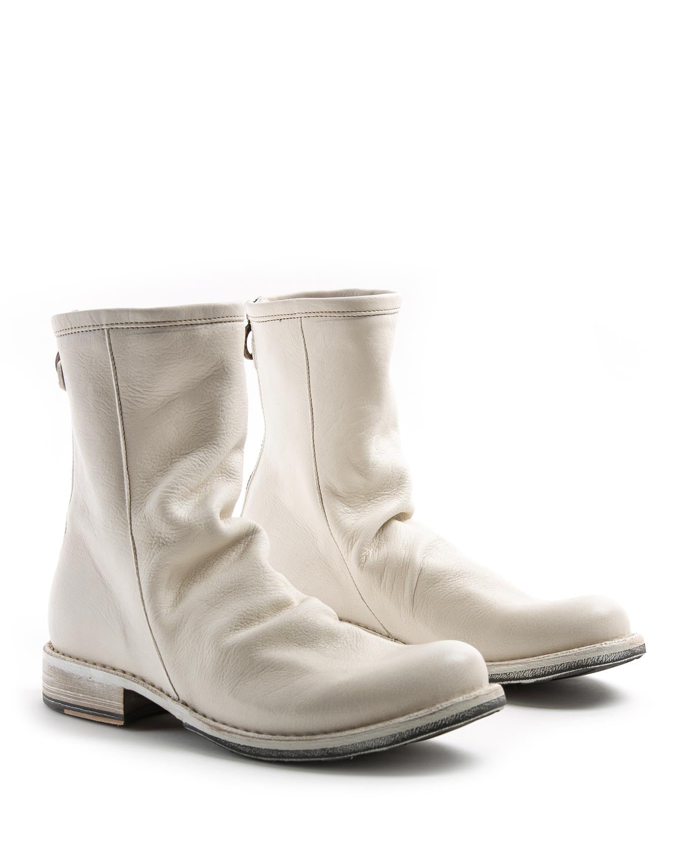Fiorentini + Baker, ETERNITY EVEN, White leather women tall ankle boots with slightly ruched vamp and rear zip-Made in Italy-lateral