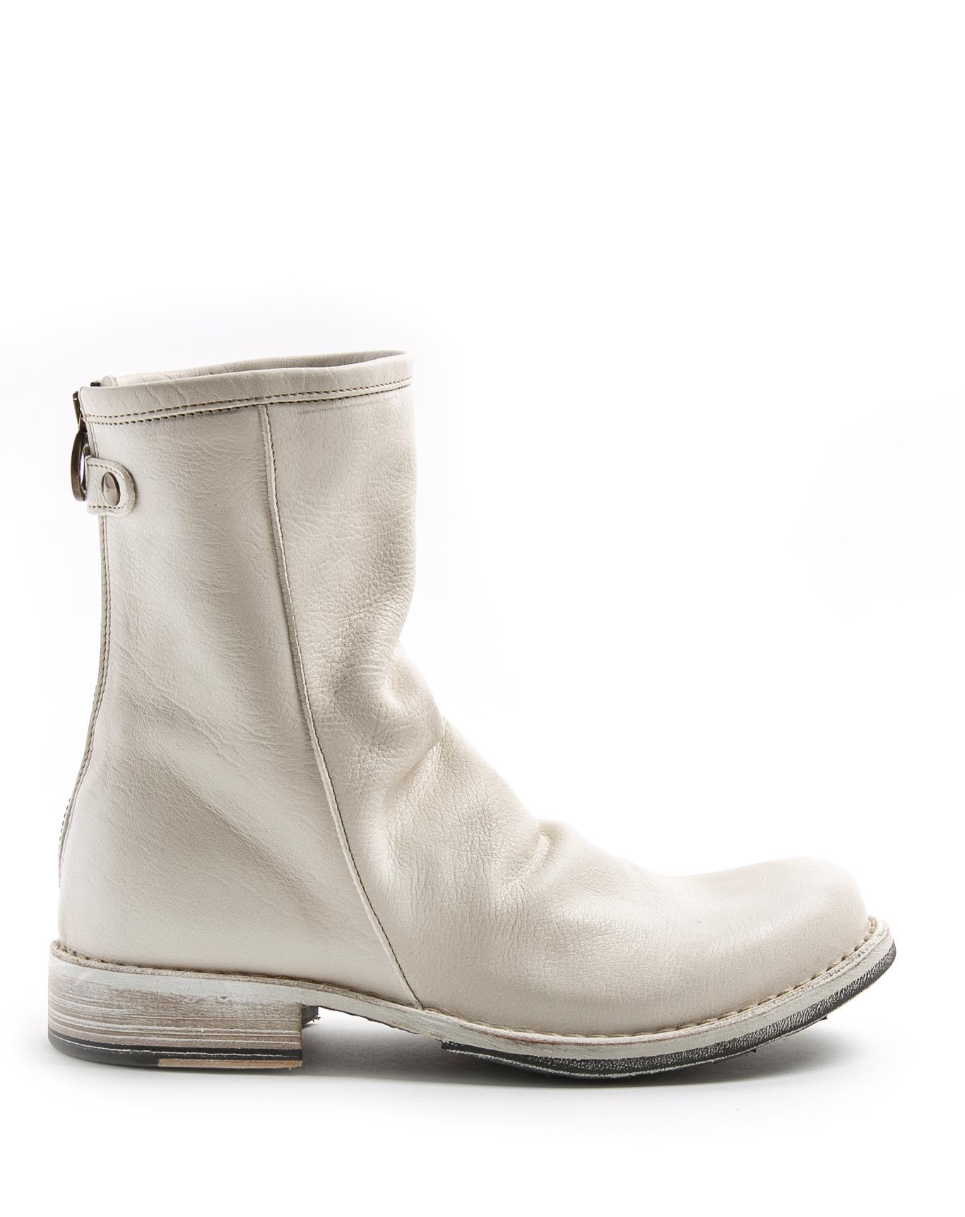 Fiorentini + Baker, ETERNITY EVEN, White leather women tall ankle boots with slightly ruched vamp and rear zip-Made in Italy-side