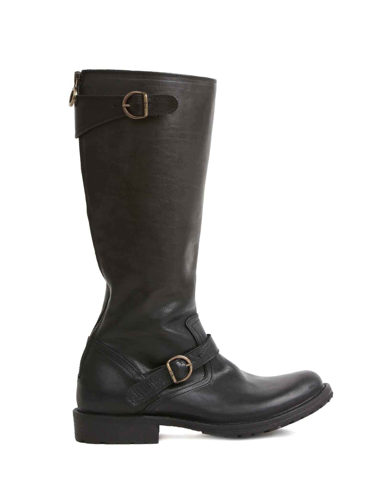 Fiorentini + Baker, ETERNITY EPRIL, Knee-high biker boot with adjustable double buckle and rear zip in black leather-Made in Italy-side