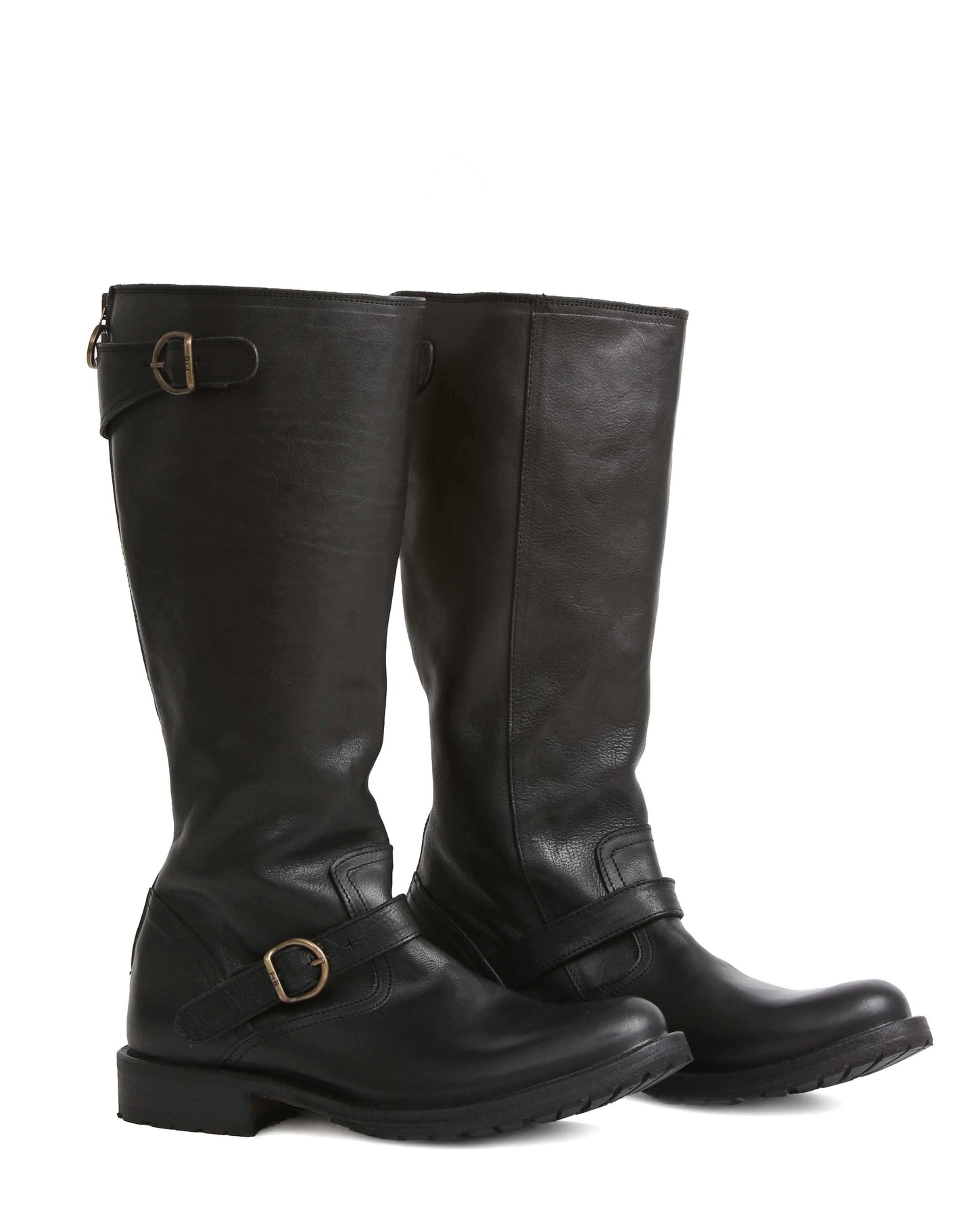 Fiorentini + Baker, ETERNITY EPRIL, Knee-high biker boot with adjustable double buckle and rear zip in black leather-Made in Italy-lateral