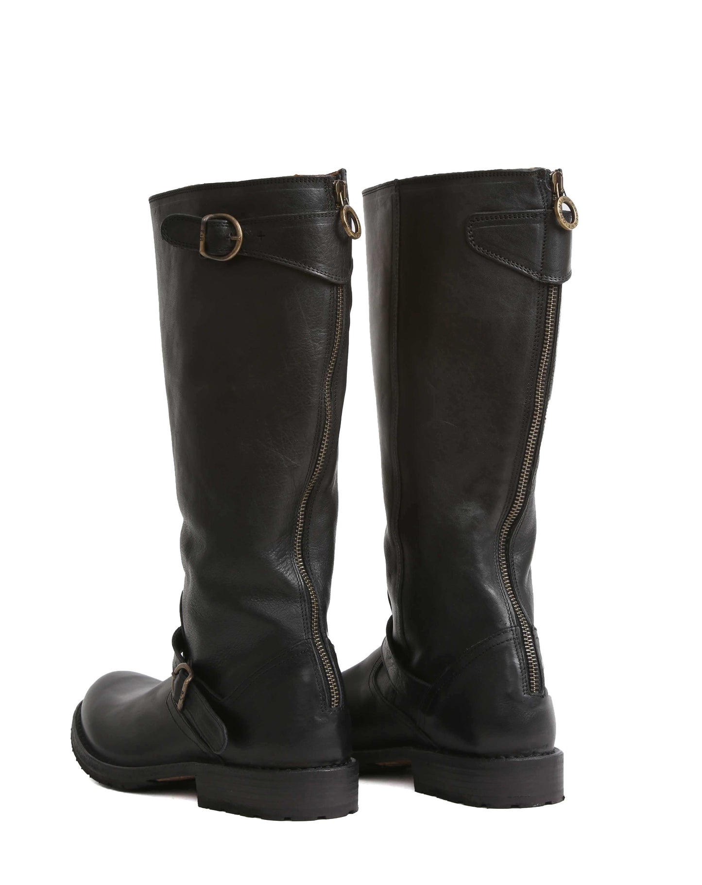 Fiorentini + Baker, ETERNITY EPRIL, Knee-high biker boot with adjustable double buckle and rear zip in black leather-Made in Italy-back