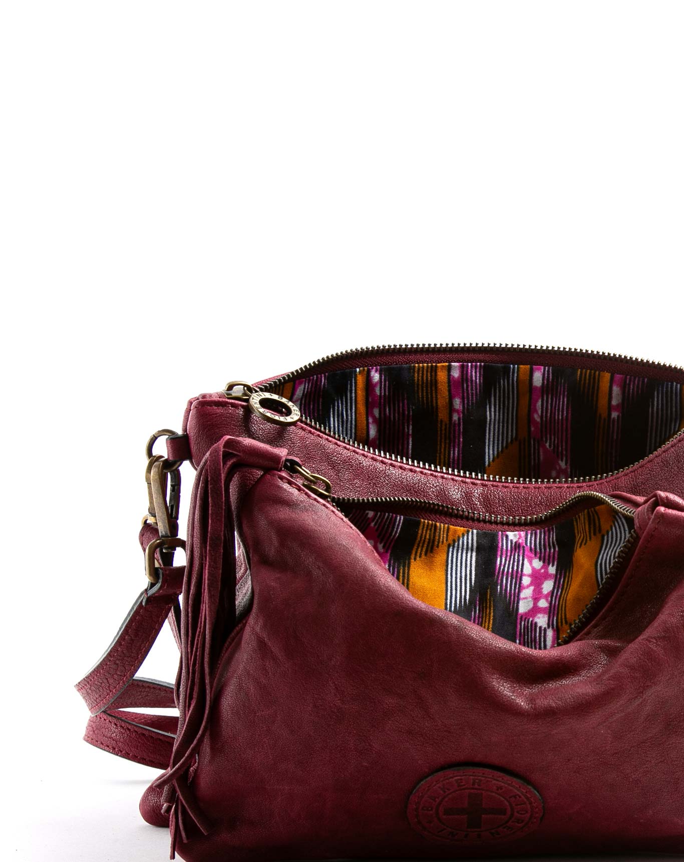 FIORENTINI+BAKER, FUTURA, Red leather tree pockets cross body bag and shoulder bag with tassels-Made in Italy-detail