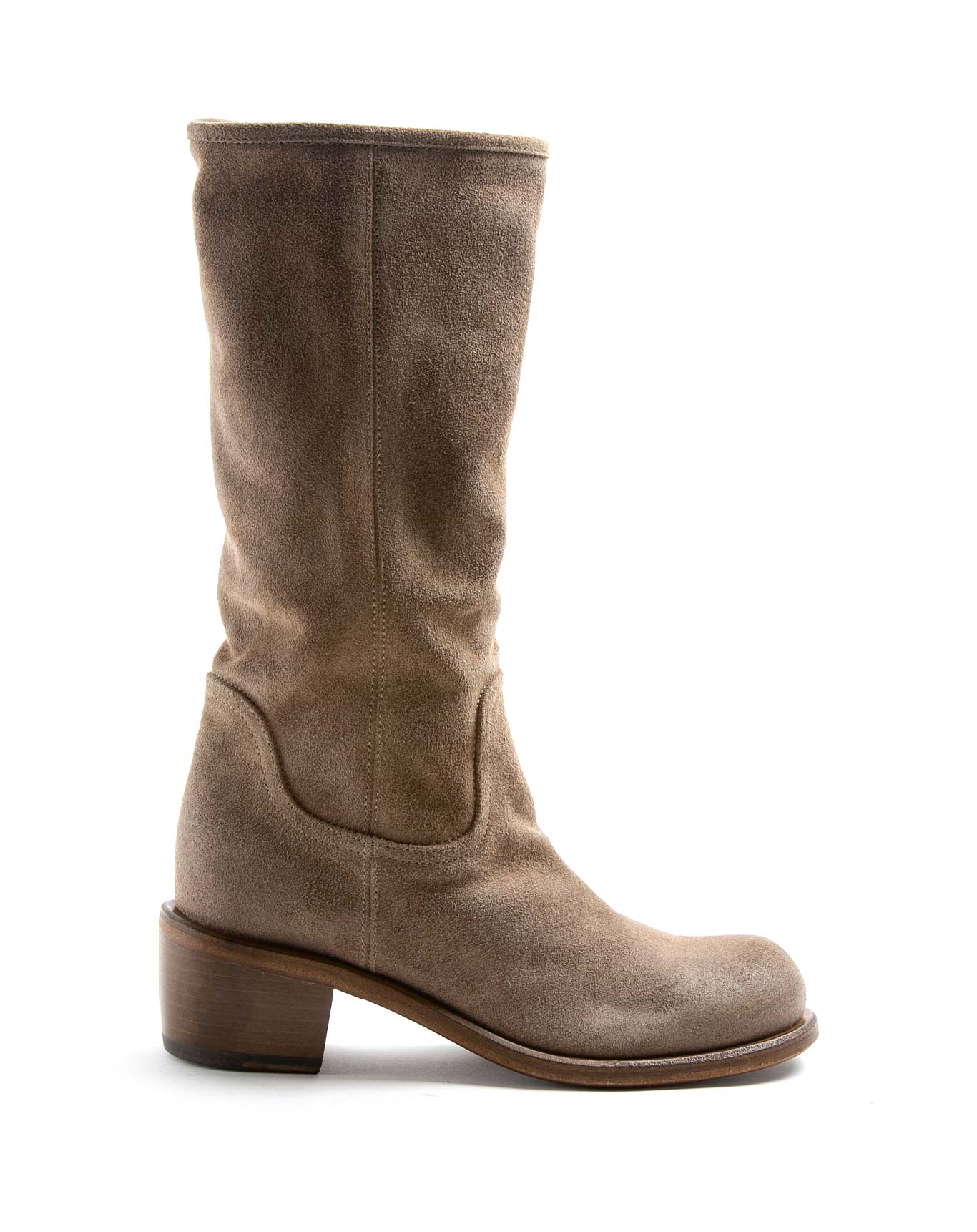 Fiorentini + Baker, MELLOW MOLLYS, Tobacco suede mid-calf boots with squared toe and 5cm heel-Made in Italy-side