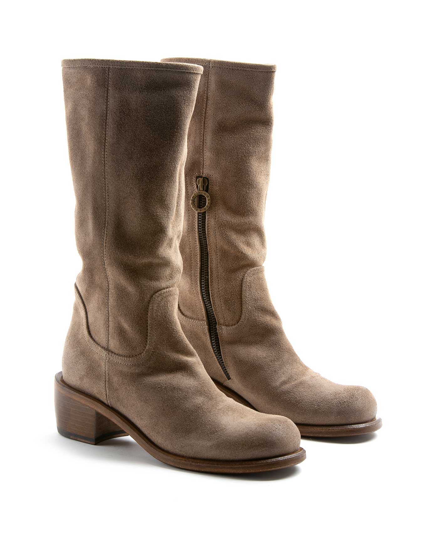 Fiorentini + Baker, MELLOW MOLLYS, Tobacco suede mid-calf boots with squared toe and 5cm heel-Made in Italy-lateral