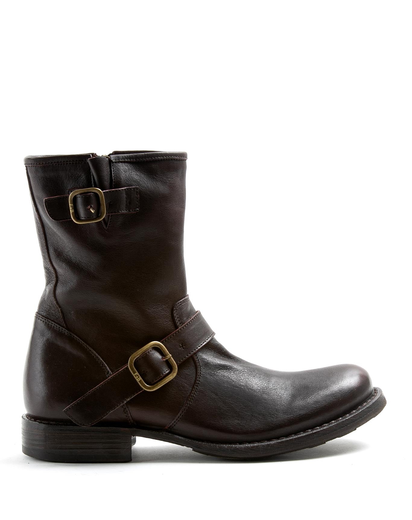 Fiorentini + Baker, ETERNITY EVIA, Women biker ankle boots with buckle detailing and inside zip in dark brown leather-Made in Italy-side