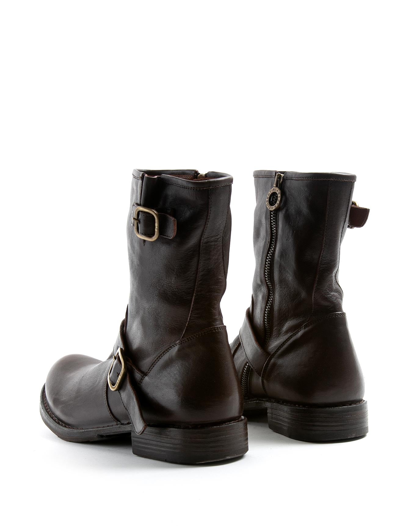 Fiorentini + Baker, ETERNITY EVIA, Women biker ankle boots with buckle detailing and inside zip in dark brown leather-Made in Italy-back