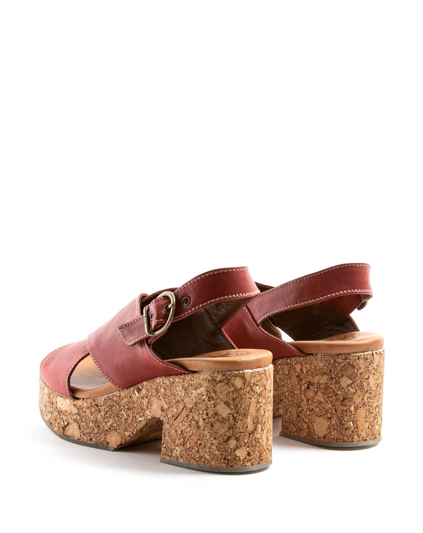 Fiorentini + Baker, DELITE DEVON, Sandals with adjustable buckled strap, cork sole and 8cm heel in smooth red leather-Made in Italy-back