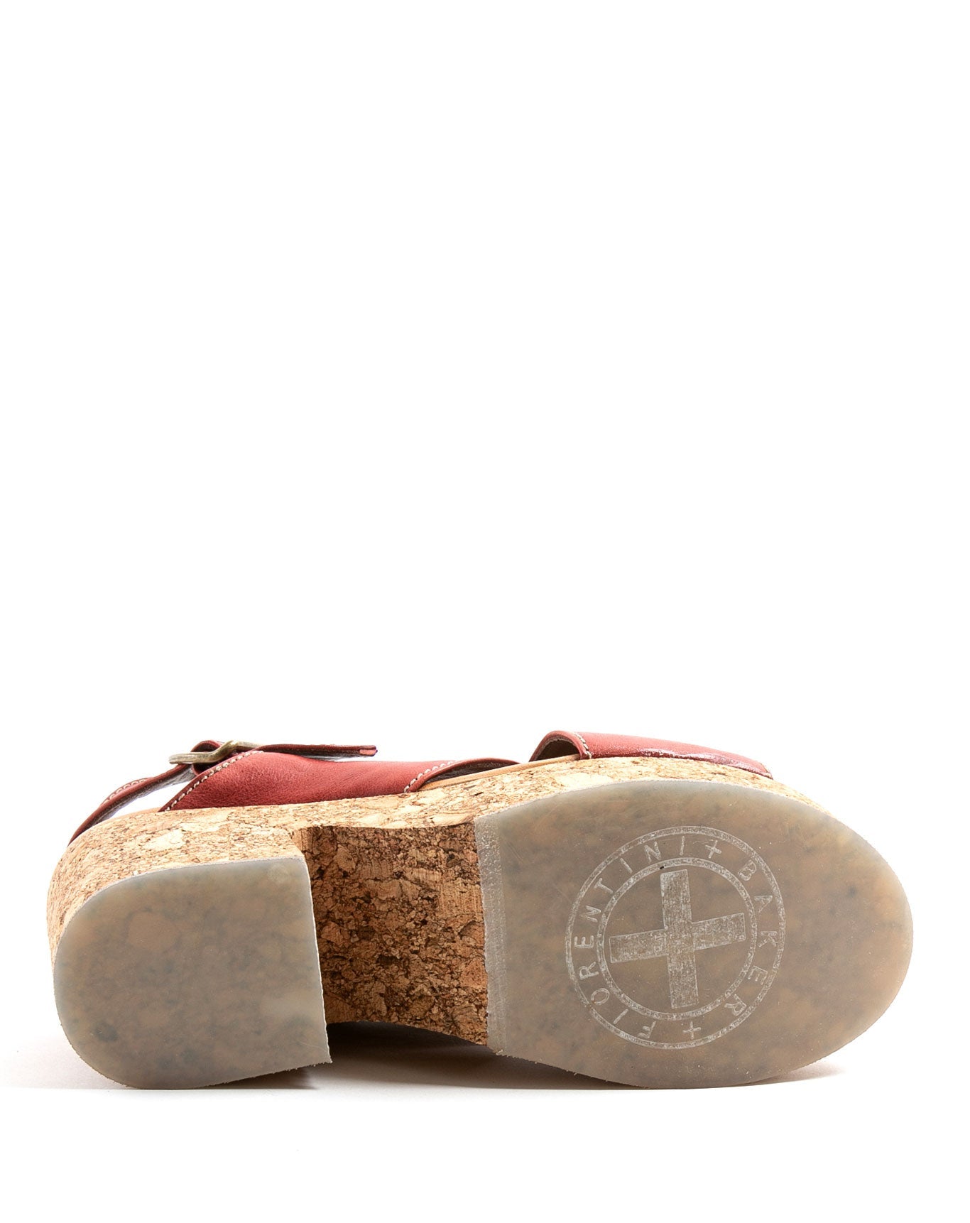 Fiorentini + Baker, DELITE DEVON, Sandals with adjustable buckled strap, cork sole and 8cm heel in smooth red leather-Made in Italy-sole