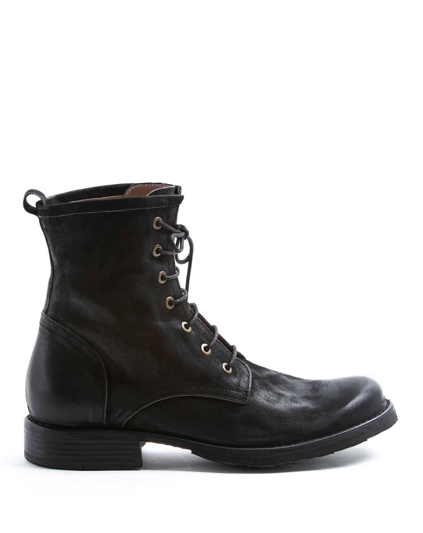 Fiorentini + Baker, ETERNITY ELME, Military style lace-up tall ankle boots in reversed black leather-Made in Italy-side