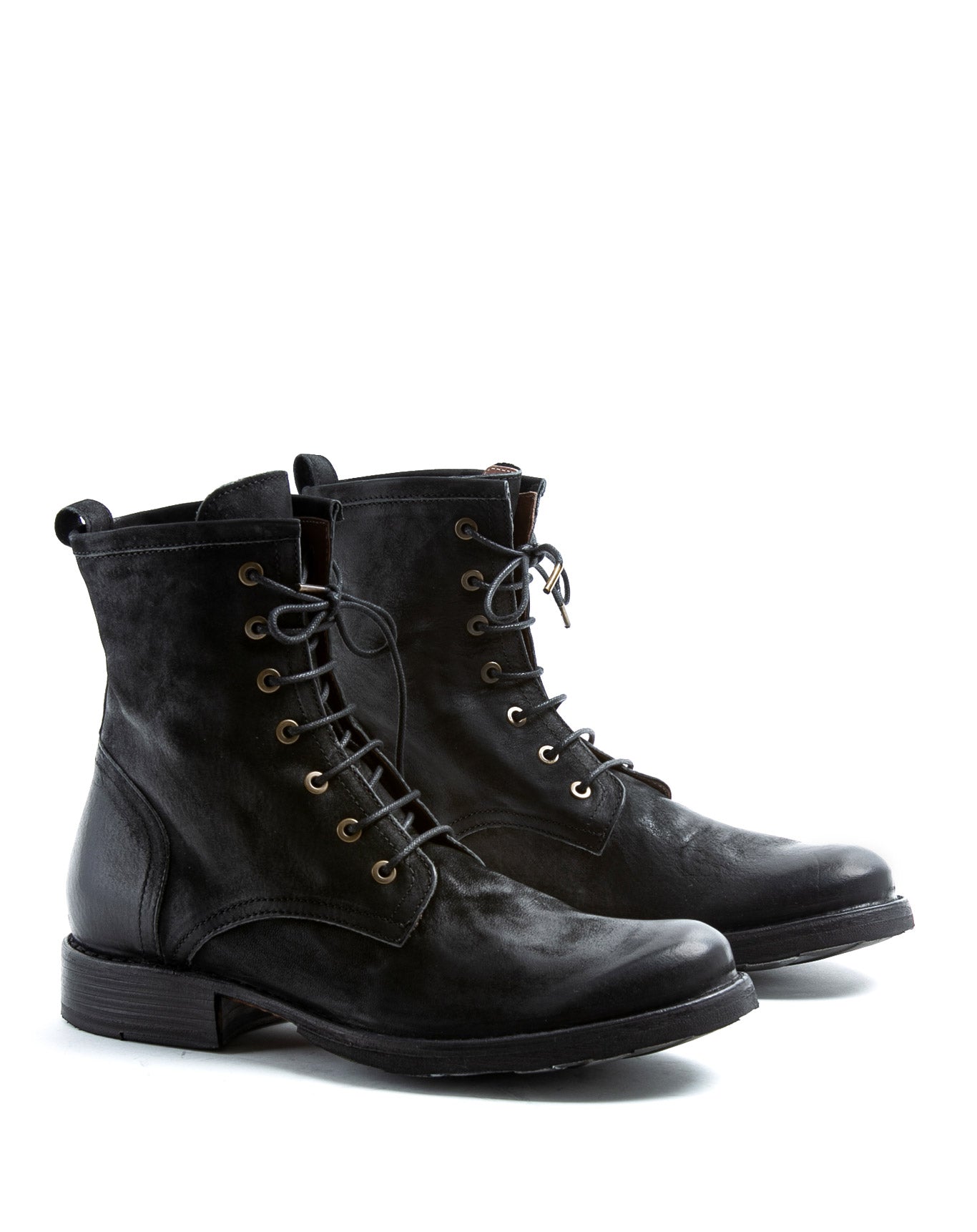 Fiorentini + Baker, ETERNITY ELME, Military style lace-up tall ankle boots in reversed black leather-Made in Italy-lateral