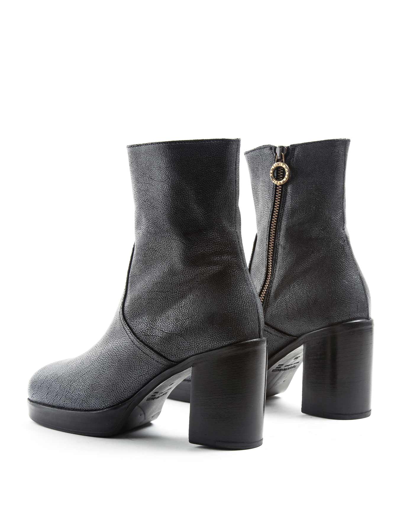 Fiorentini + Baker, LONDON LIL, Dark silver leather women ankle boots with
slightly squared off toe and 9cm heel-Made in Italy-back