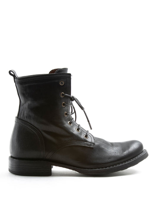 Fiorentini + Baker, ETERNITY ELME, Military style lace-up tall ankle boots in smooth black leather-Made in Italy-side