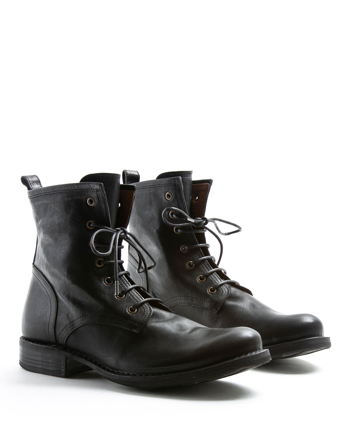 Fiorentini + Baker, ETERNITY ELME, Military style lace-up tall ankle boots in smooth black leather-Made in Italy-later