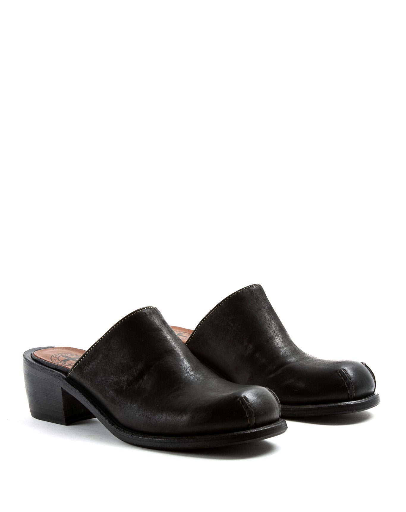 Fiorentini + Baker, MELLOW MIND, Clog mules with squared toe and 4cm heel in reversed black leather-Made in Italy-lateral