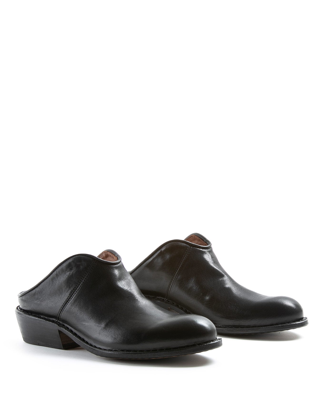 Fiorentini + Baker, ROCKER RENO, Black leather mules with slightly pointed toe and 4.5cm heel-Made in Italy-lateral