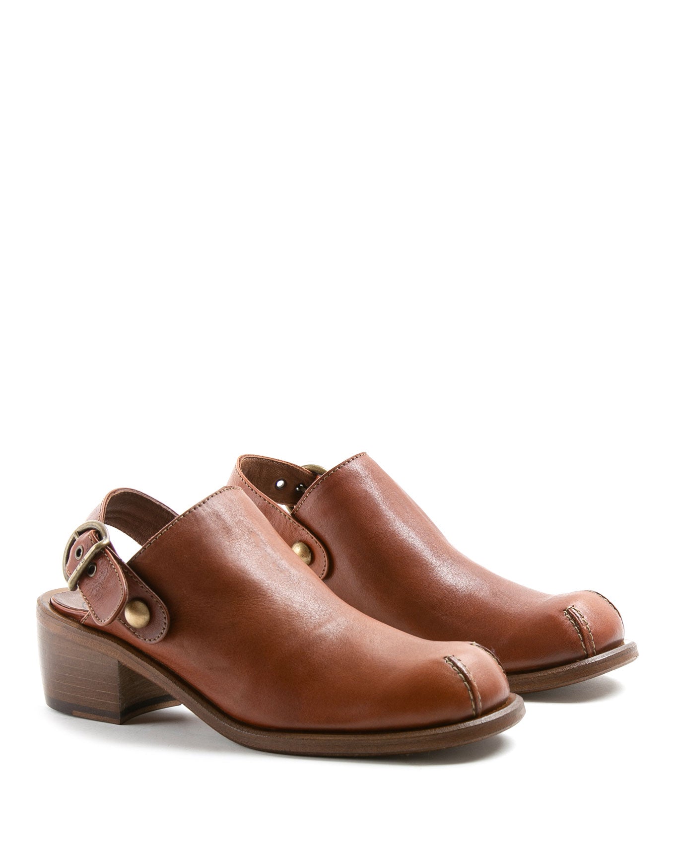 Fiorentini + Baker, MELLOW MIND, Brow leather clog mules with adjustable strap, squared toe and 4cm heel-Made in Italy-lateral