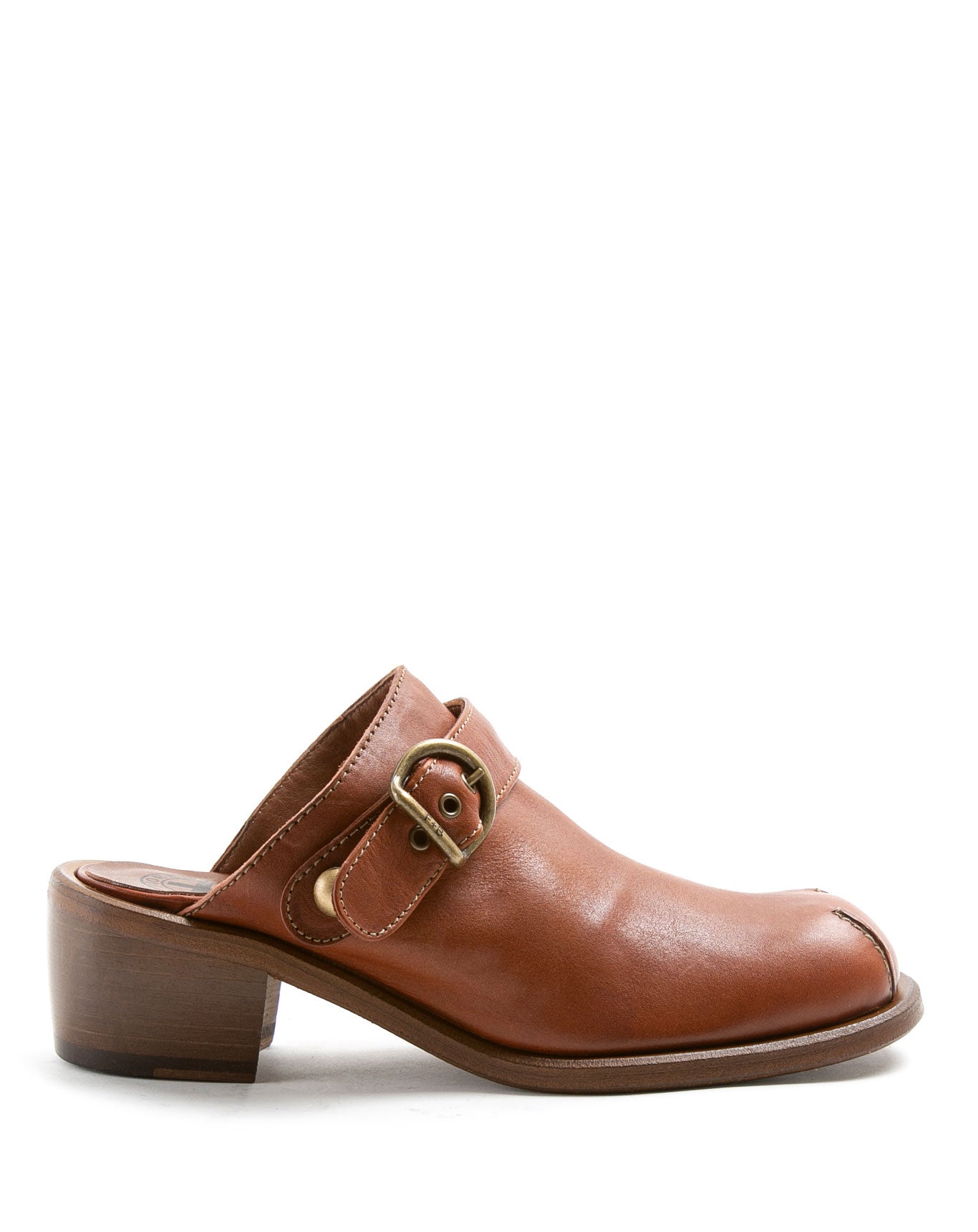 Fiorentini + Baker, MELLOW MIND, Brow leather clog mules with adjustable strap, squared toe and 4cm heel-Made in Italy-side