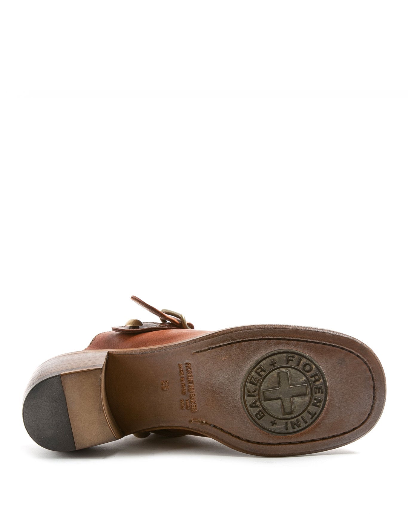 Fiorentini + Baker, MELLOW MIND, Brow leather clog mules with adjustable strap, squared toe and 4cm heel-Made in Italy-sole