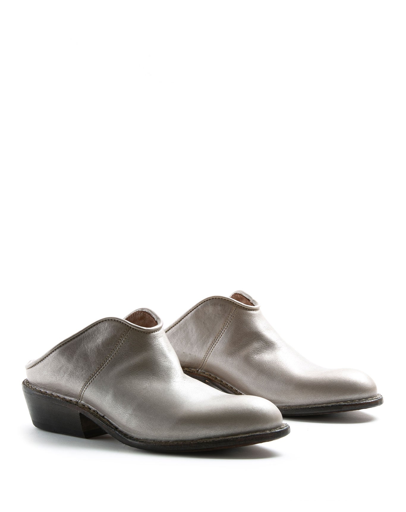 Fiorentini + Baker, ROCKER RENO, Silver leather mules with slightly pointed toe and 4.5cm heel-Made in Italy-lateral