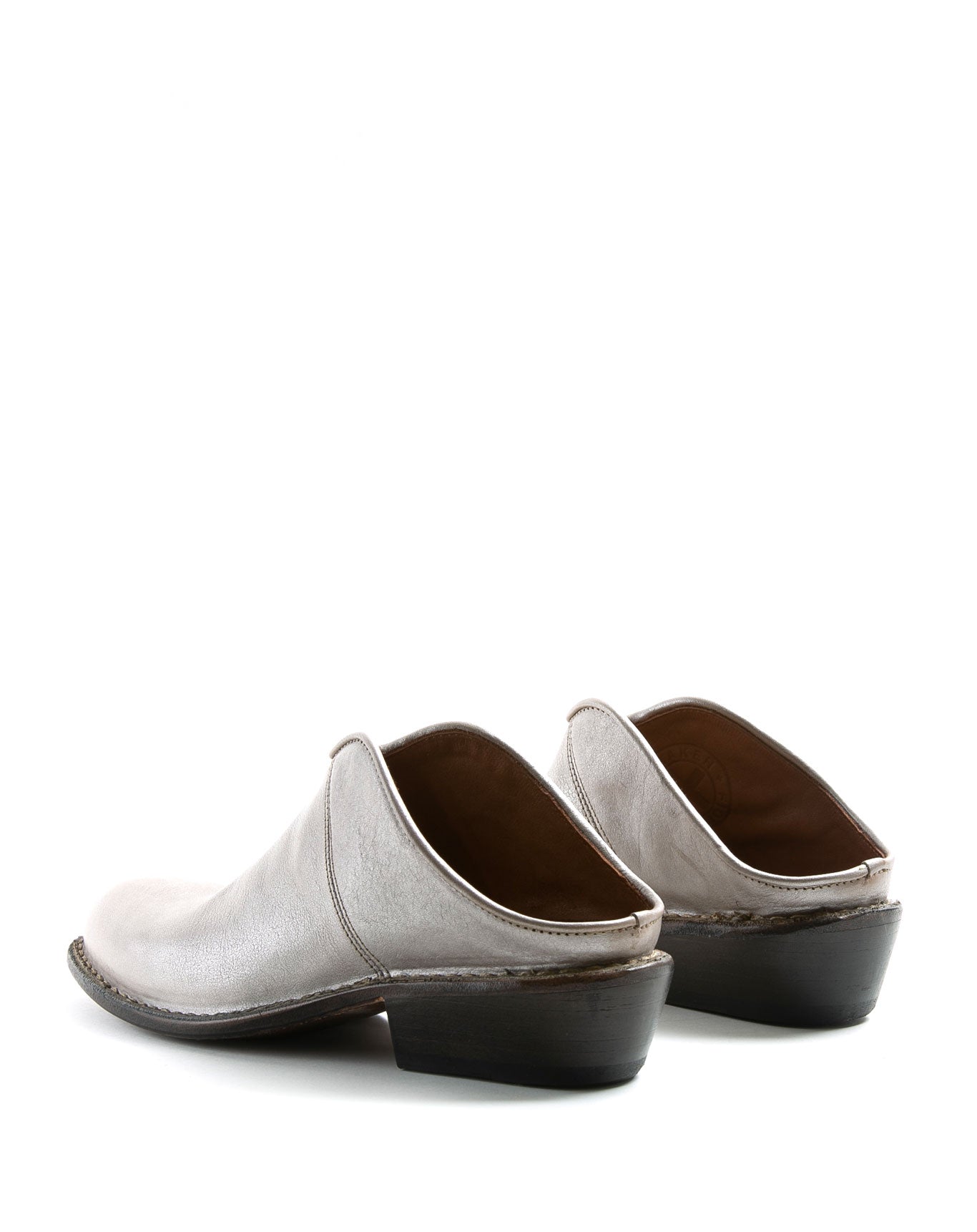Fiorentini + Baker, ROCKER RENO, Silver leather mules with slightly pointed toe and 4.5cm heel-Made in Italy-back