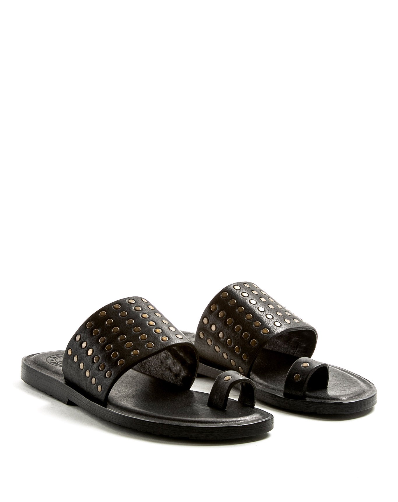 Fiorentini + Baker, ZANTE ZATTYS, Black leather slip on sandals with studs-Made in Italy-lateral