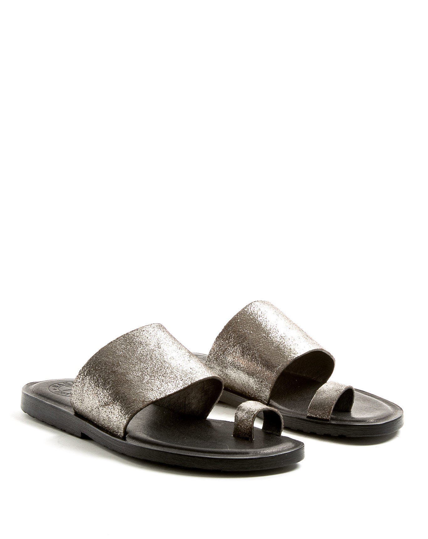 Fiorentini + Baker, ZANTE ZATTYS, Silver leather slip on sandals with studs-Made in Italy-lateral