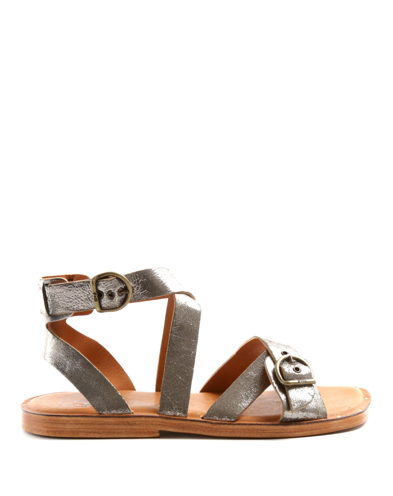Fiorentini + Baker, ZANTE ZIVA, Women flat sandals with buckled straps in gunmetal leather-Made in Italy-side