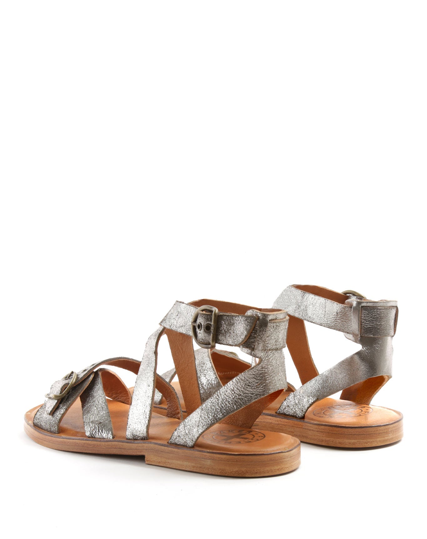 Fiorentini + Baker, ZANTE ZIVA, Women flat sandals with buckled straps in gunmetal leather-Made in Italy-back