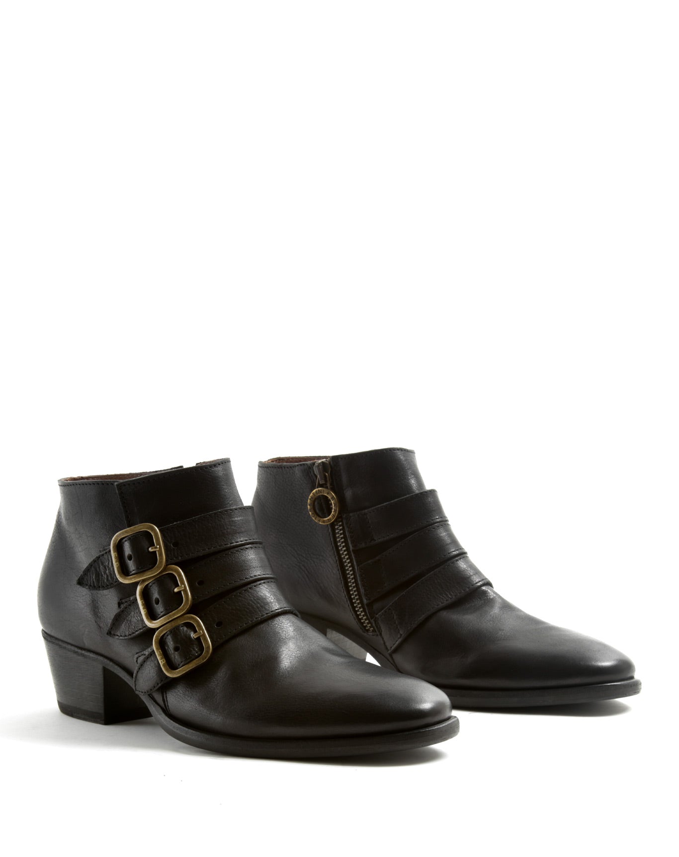 Fiorentini + Baker, KENNEY KEMY,Black leather shoes with 3 buckles-Made in Italy-lateral