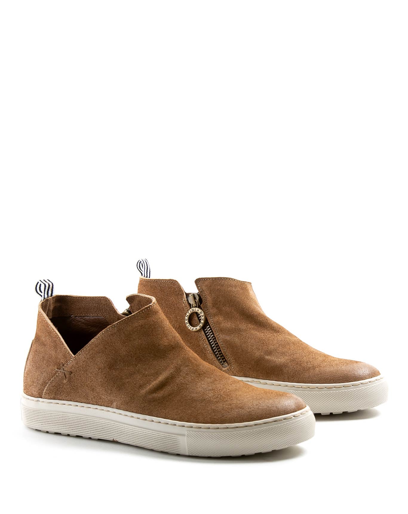 Fiorentini + Baker, BOLT BRIE, Asymmetric sneakers with inside zip in brown suede-Made in Italy-lateral