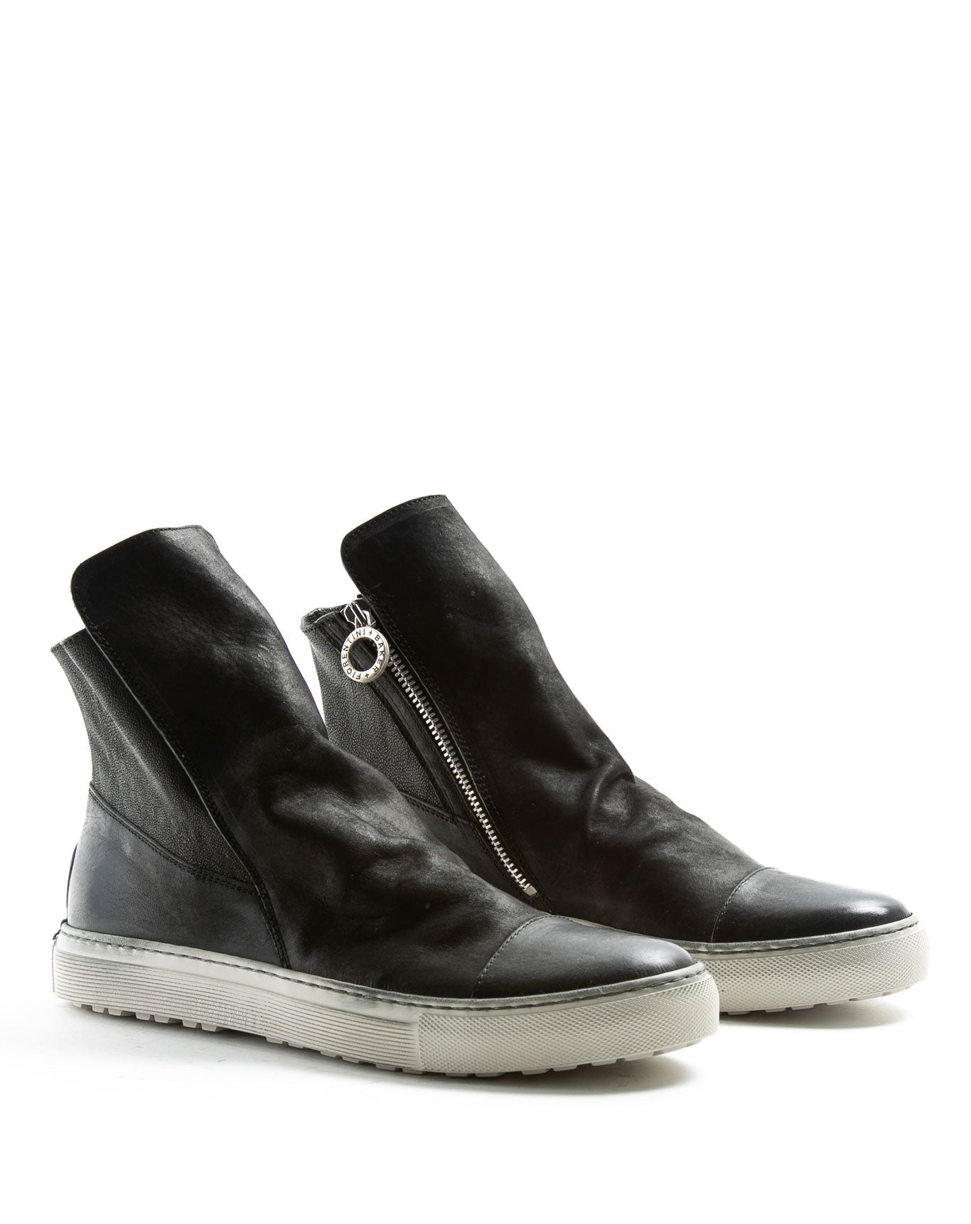 Fiorentini + Baker, BOLT BRET, Black leather sneaker boots with ruched vamp and inside zip-Made in Italy-lateral