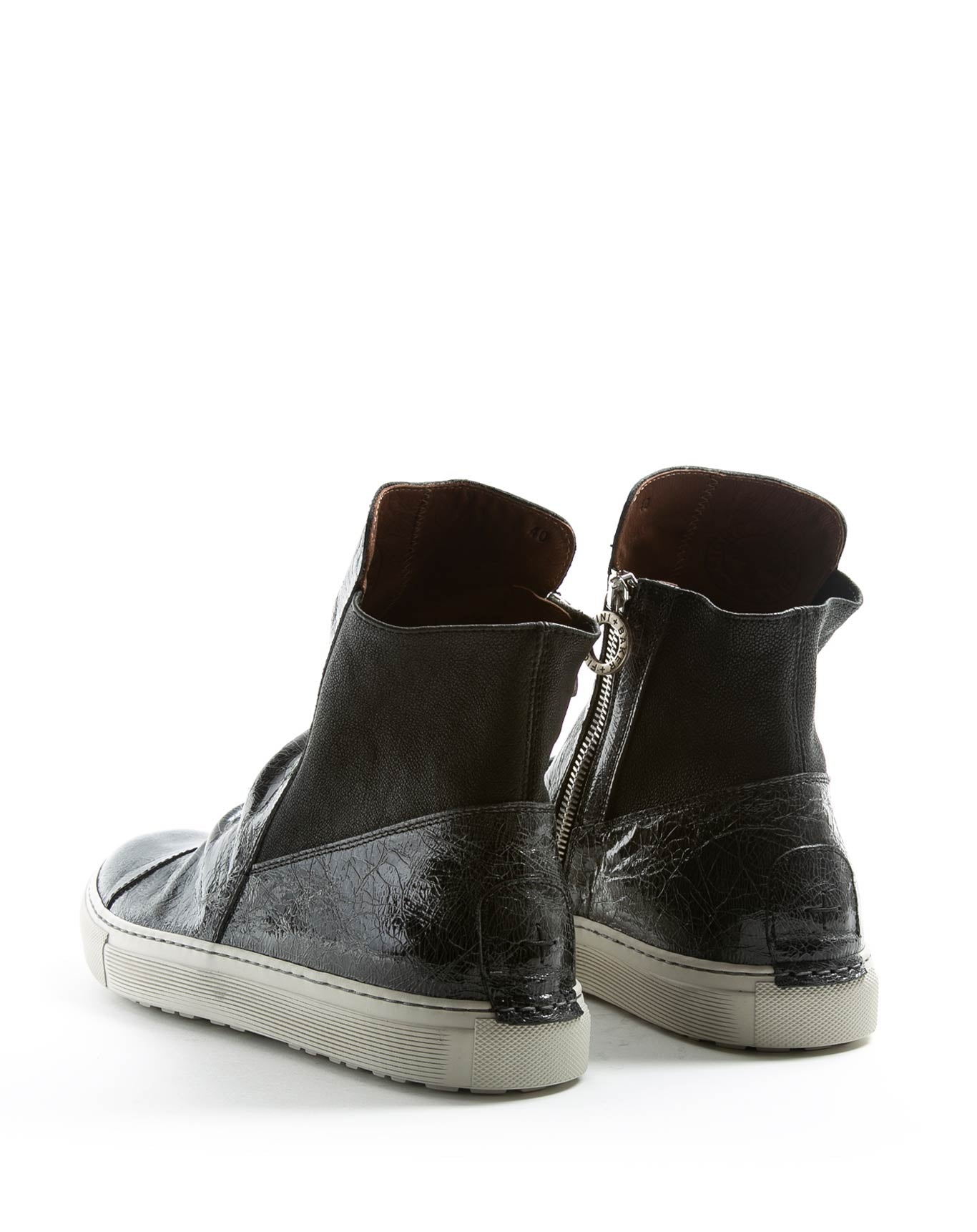 Fiorentini + Baker, BOLT BRET, Distressed black leather sneaker boots with ruched vamp and inside zip-Made in Italy-back