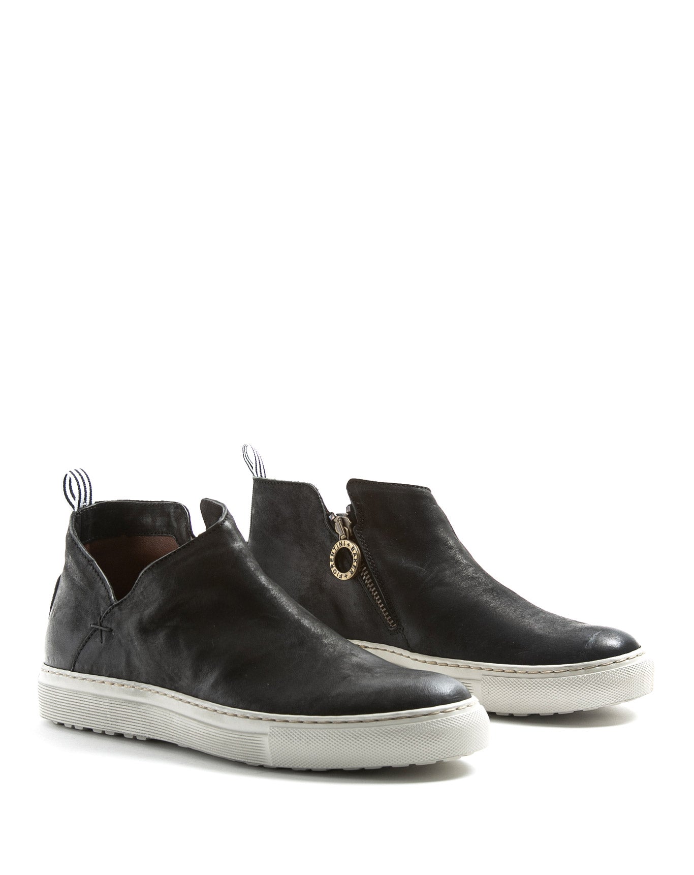 Fiorentini + Baker, BOLT BRIE, Asymmetric sneakers with inside zip in reversed black leather-Made in Italy-lateral