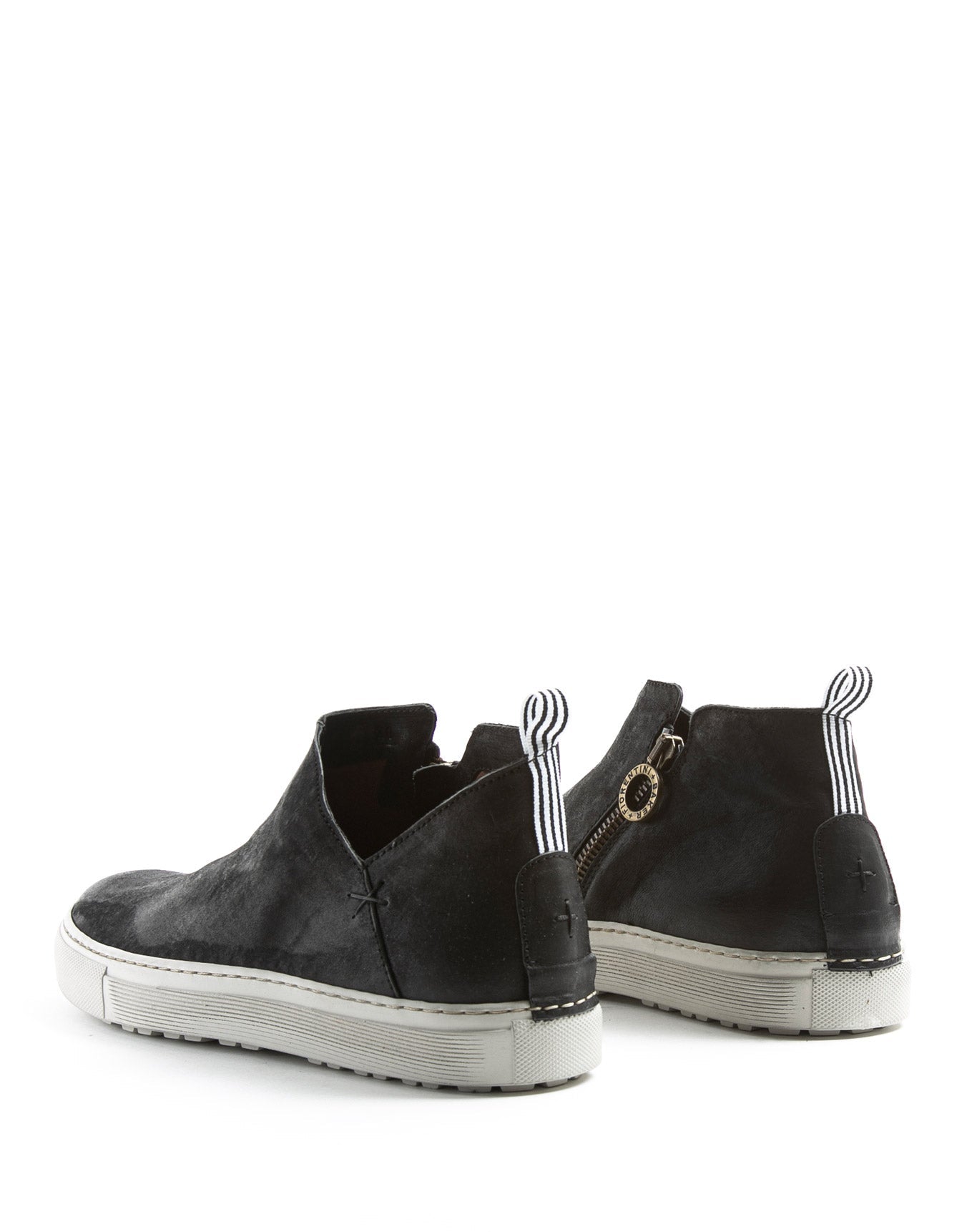 Fiorentini + Baker, BOLT BRIE, Asymmetric sneakers with inside zip in reversed black leather-Made in Italy-back