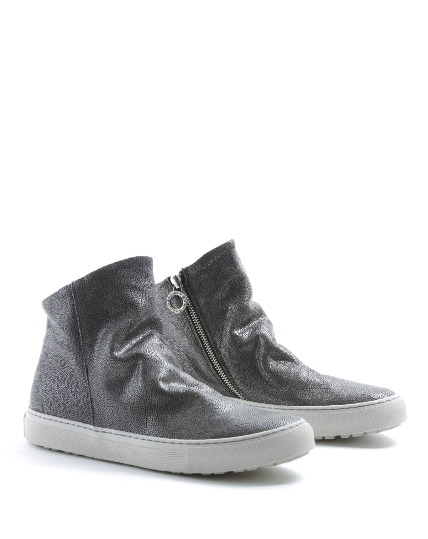 Fiorentini + Baker, BOLT BIEL, Silver leather sneaker boots with inside zip-Made in Italy-lateral